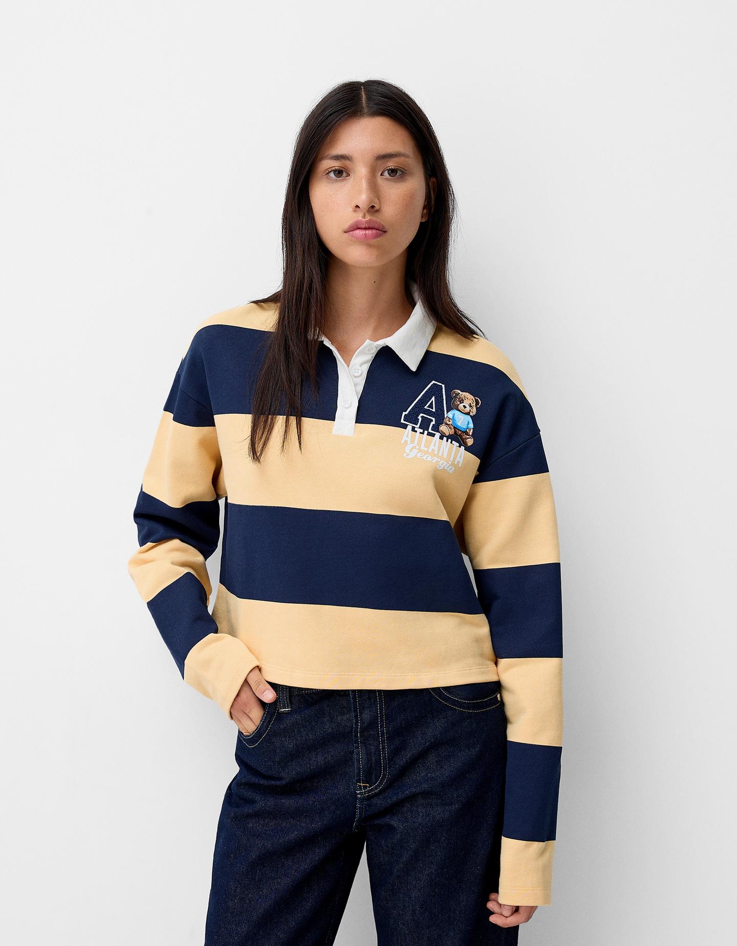 Bershka Langarmshirt Mit Polokragen Und Print Damen S Senffarbe günstig online kaufen