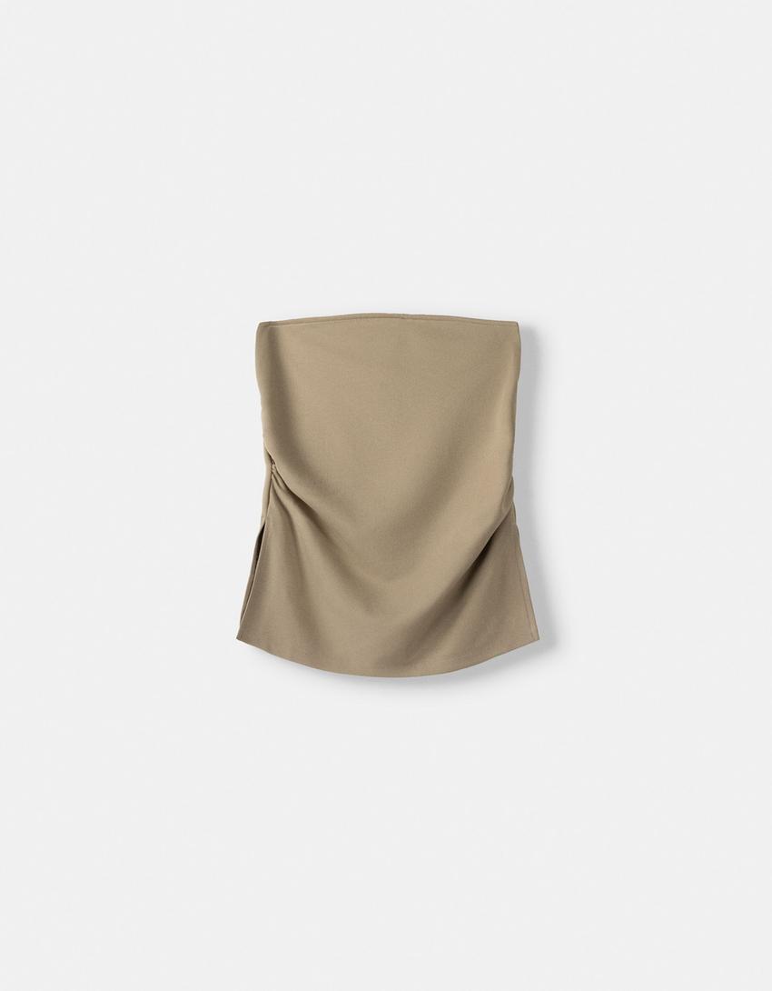 Top bandeau maille milano froncé-Sable-4