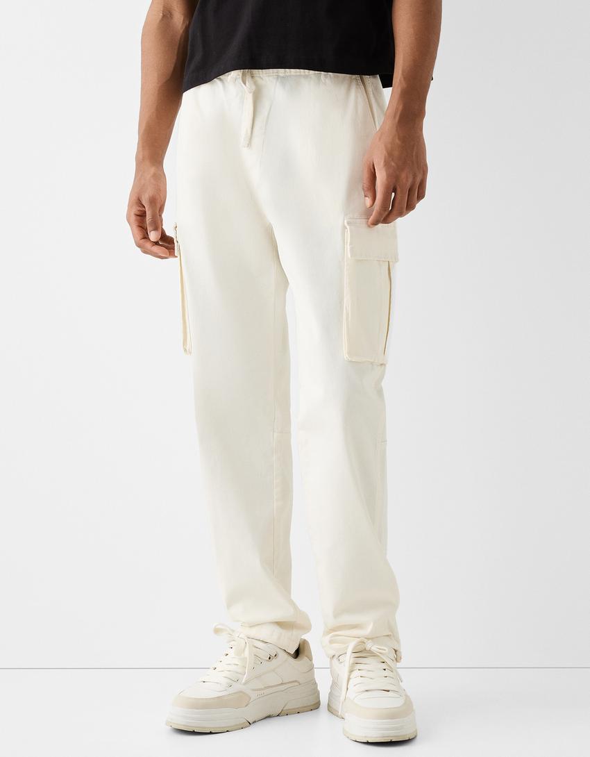 Cotton cargo trousers-Off white-1