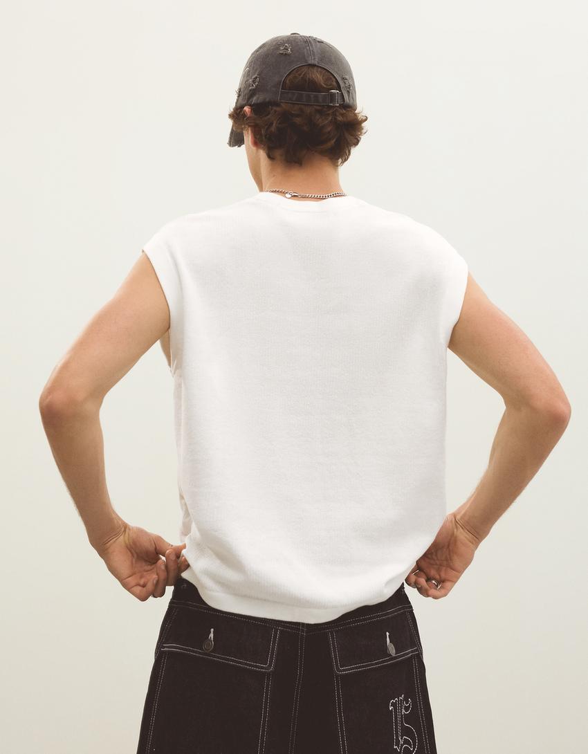 Embroidered sleeveless T-shirt-Off white