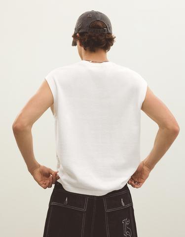 Embroidered sleeveless T-shirt — Off white 2
