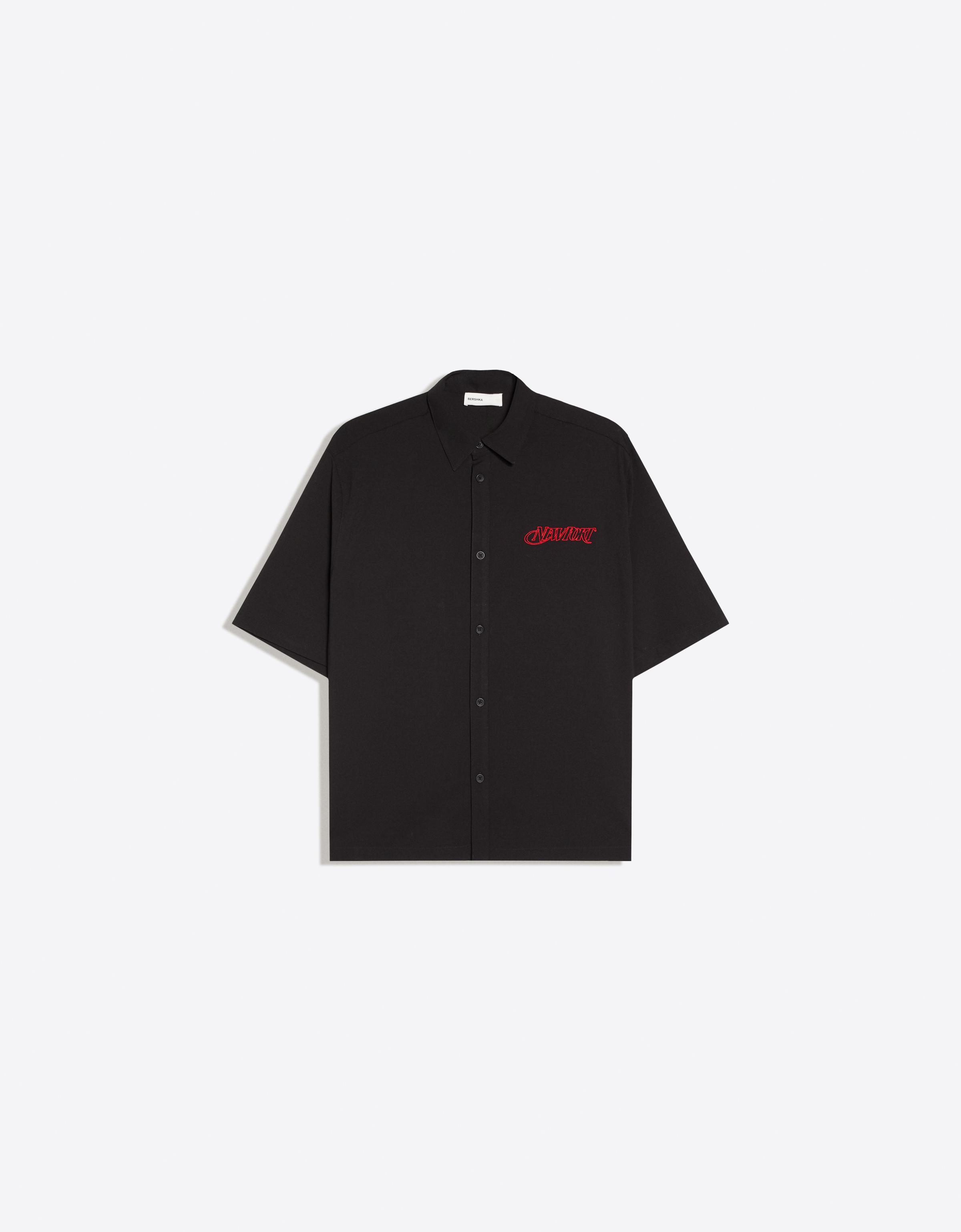 Embroidered short sleeve shirt — Black