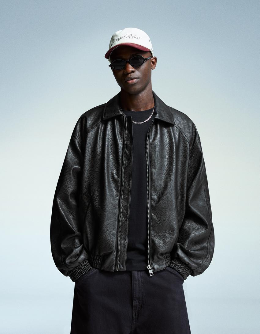 Leather effect jacket-Black
