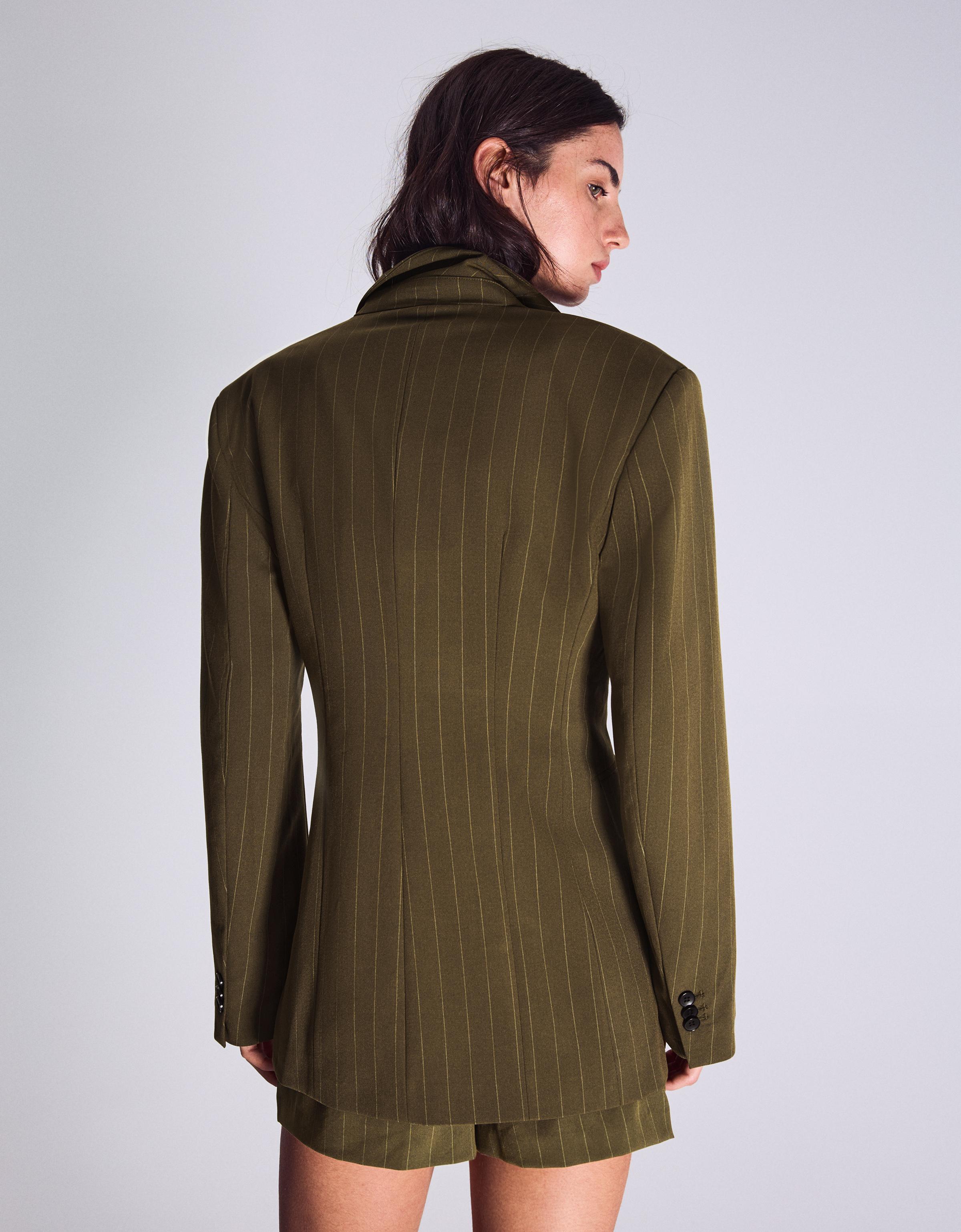 Striped double-breasted blazer — Khaki