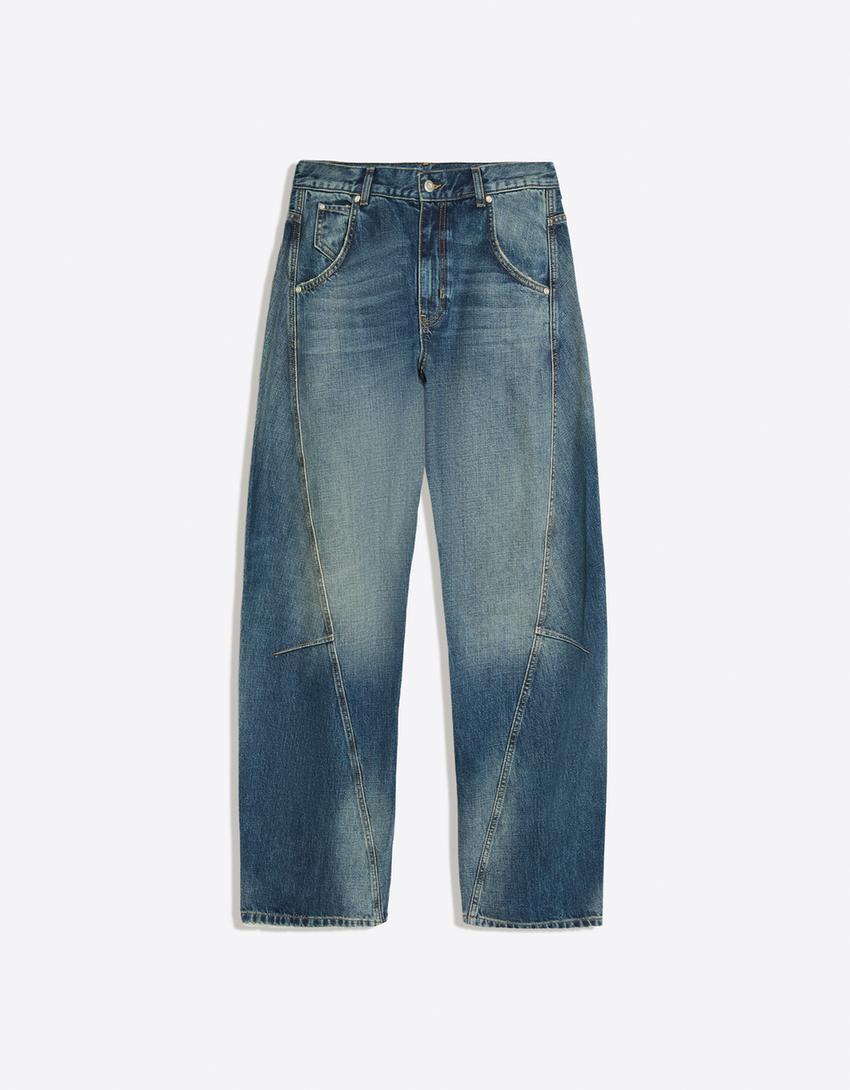 Low-rise barrel jeans-Blue