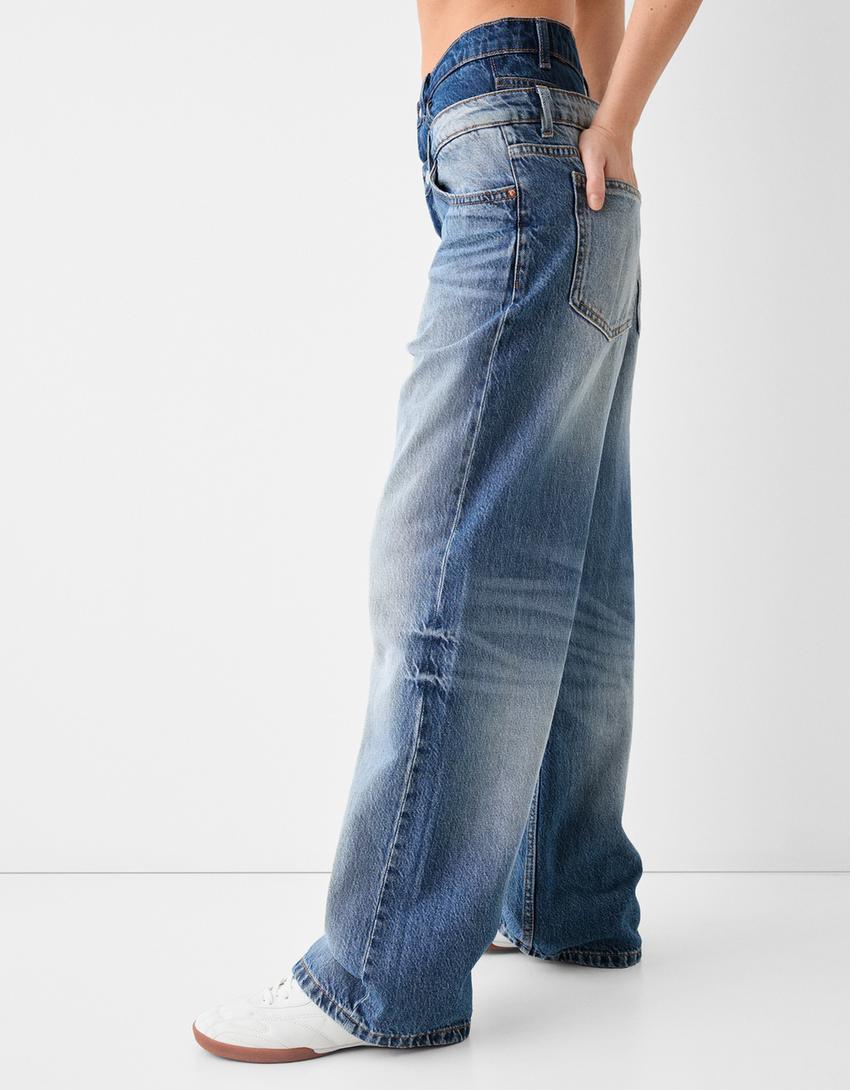 Çift belli baggy jean-Açık mavi-5