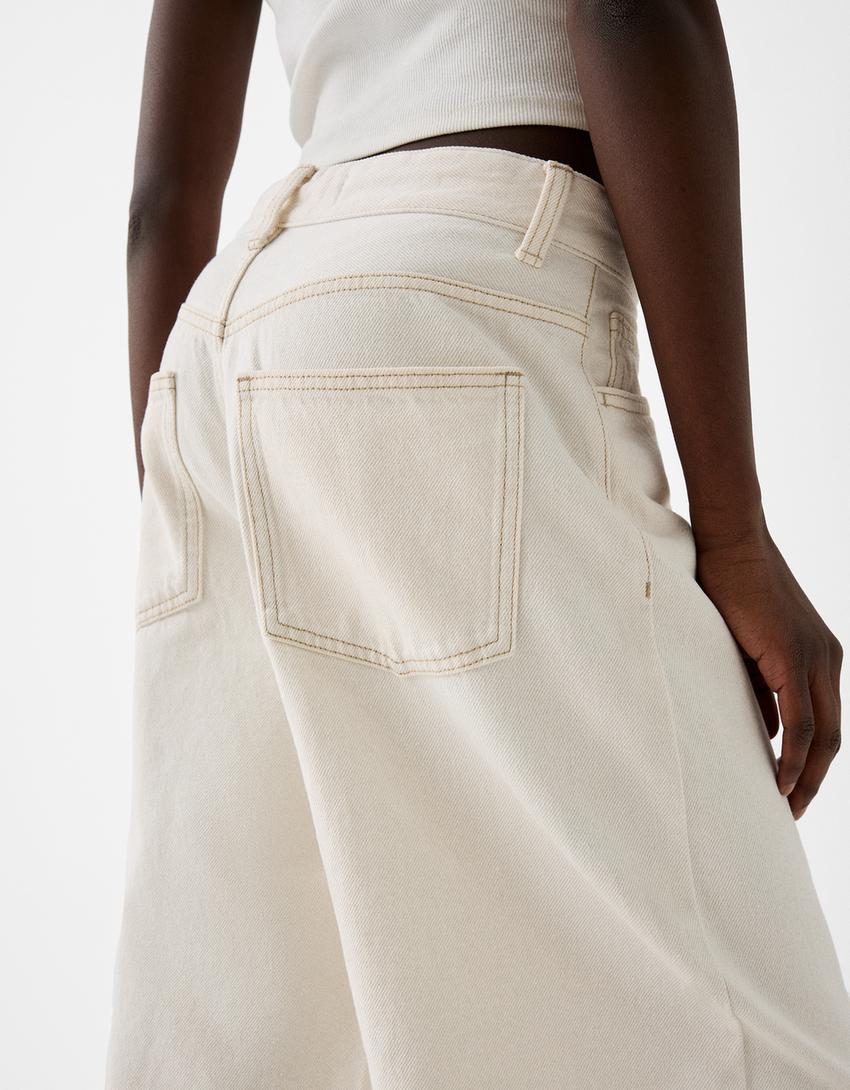 Wide balloon fit jeans-Cream