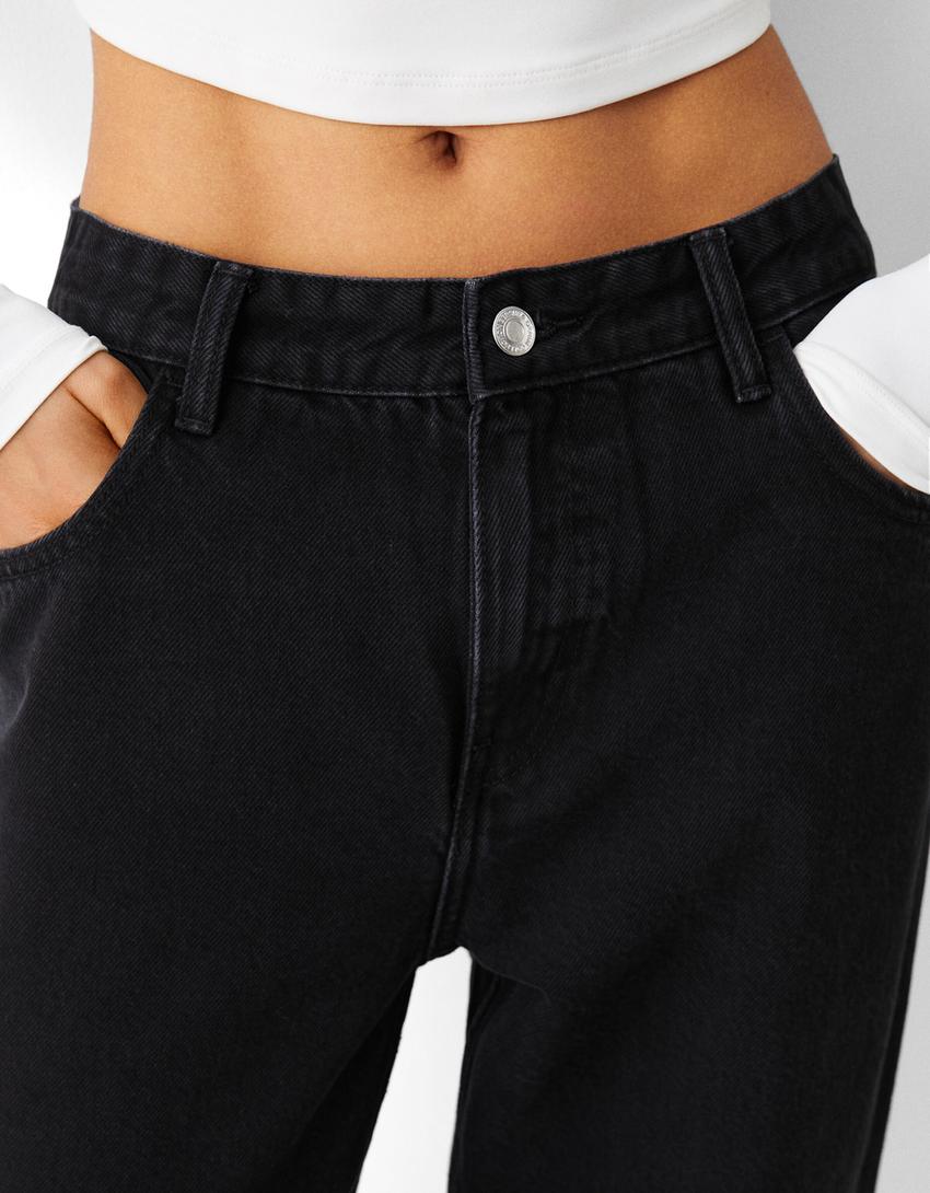 جينز نمط التسعينيات بساق عريضة-أسود-5