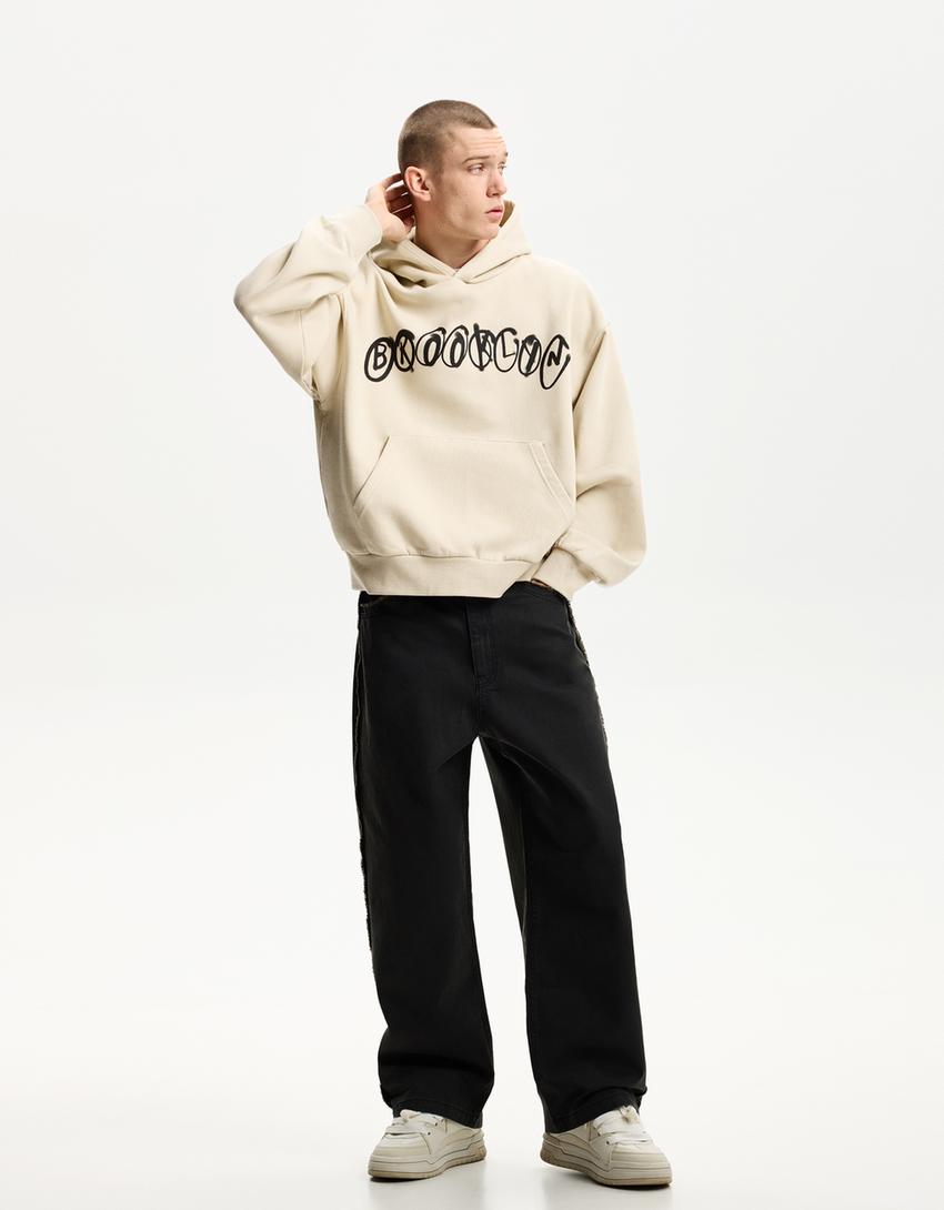 Sweat boxy capuche imprimé-Camel-2