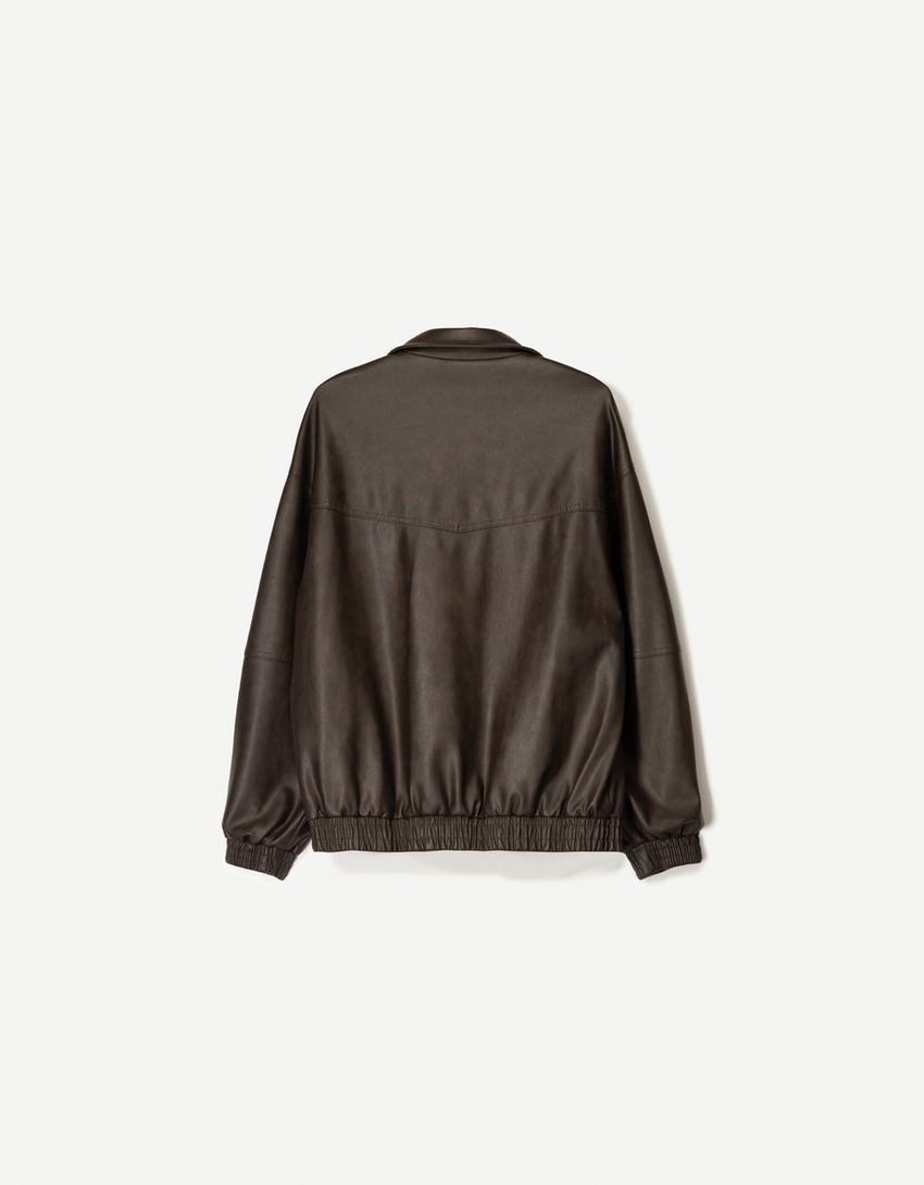 Cazadora oversize efecto piel-Marrón-5
