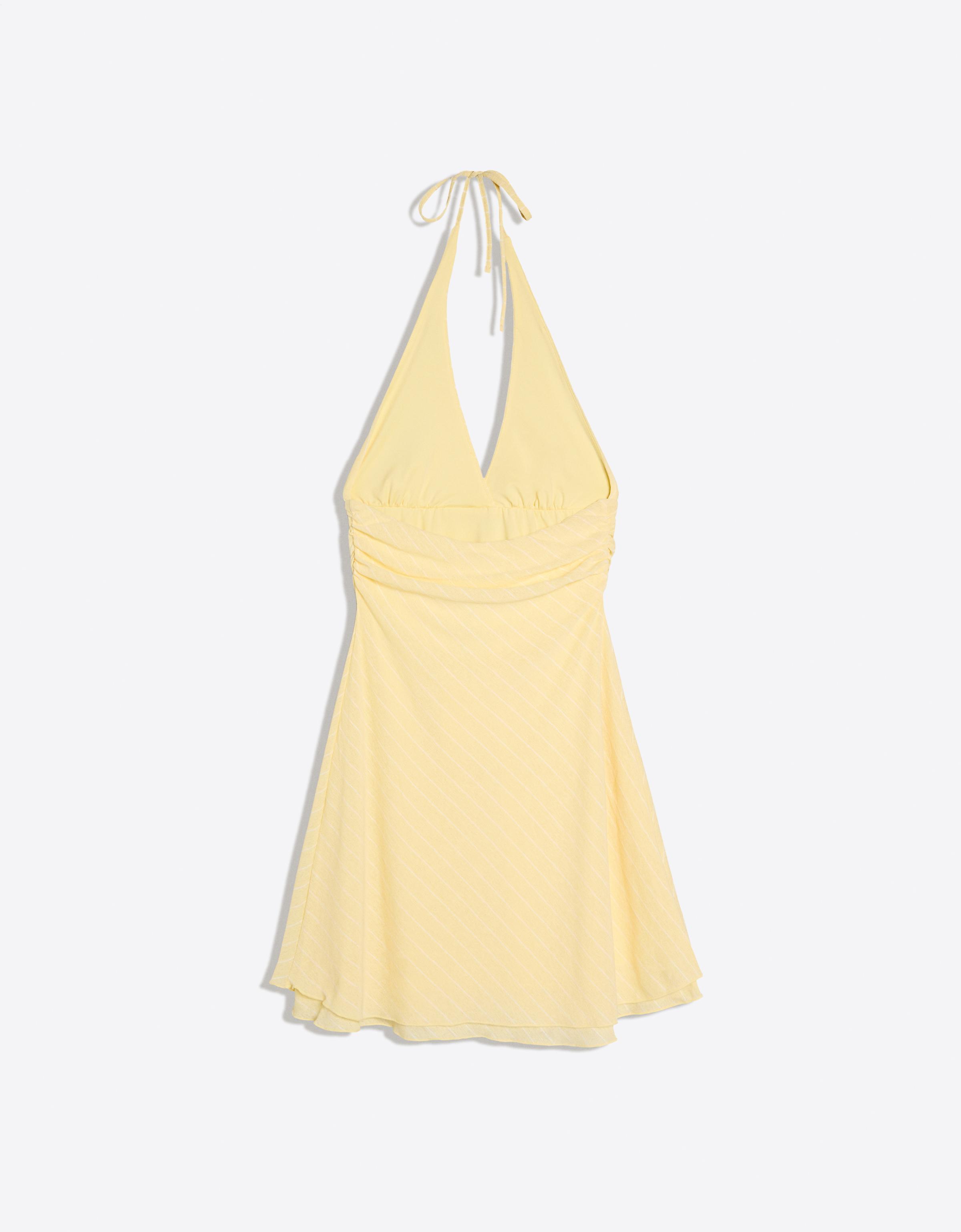 Striped mini halter dress — Yellow