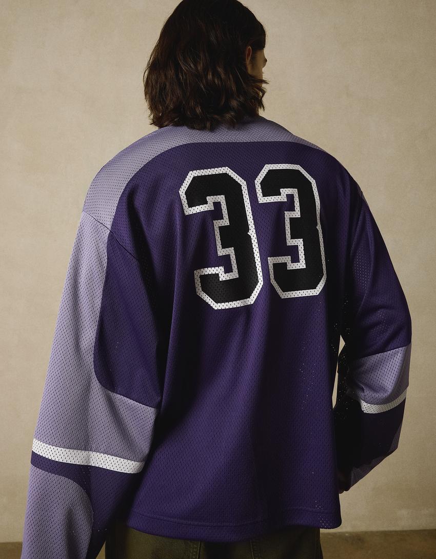 Camiseta manga larga mesh print-Morado