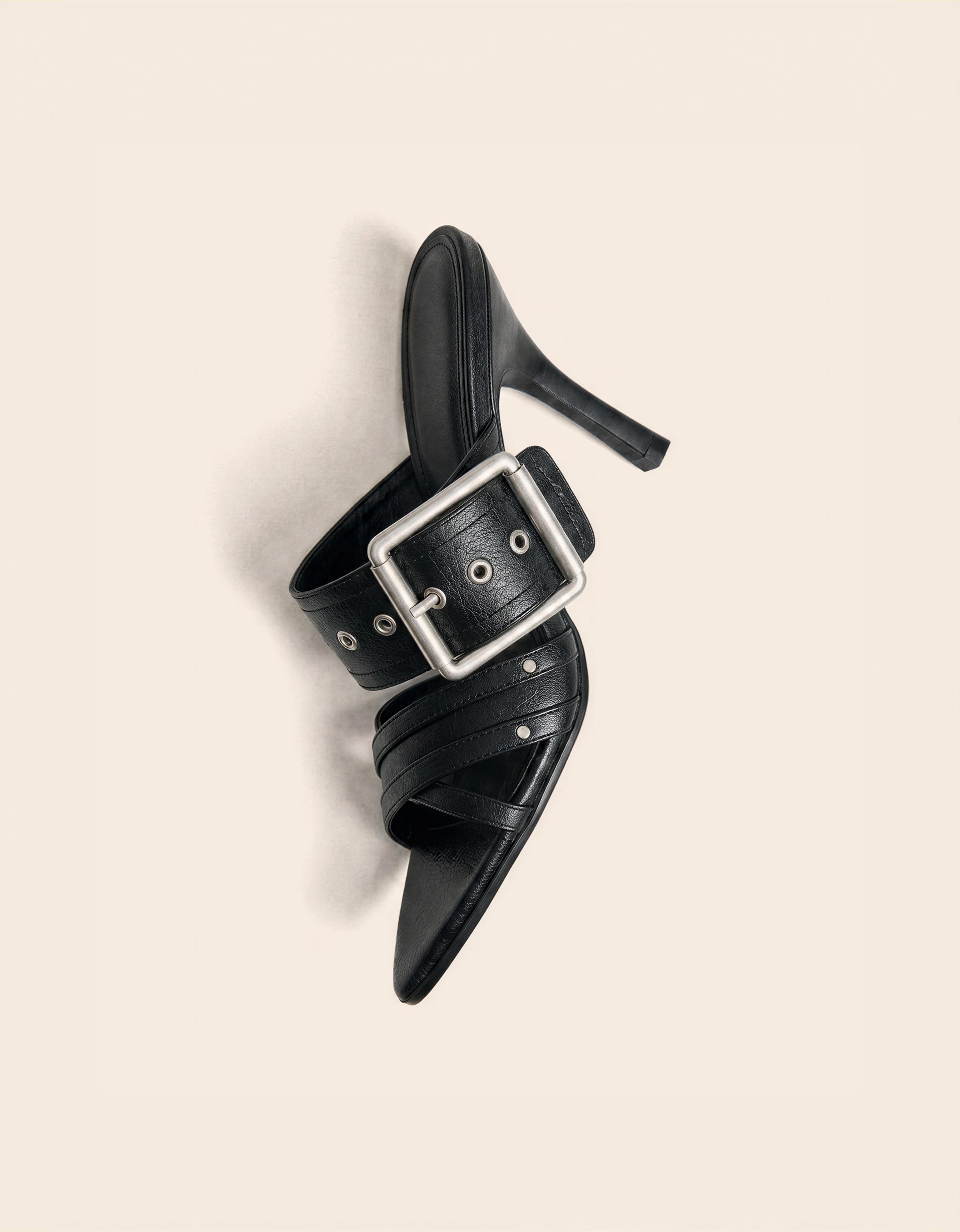 Buckled mule sandals — BLACK