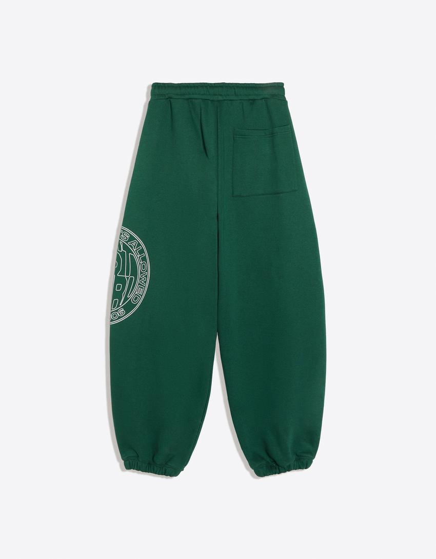 Παντελόνι jogger με πλαϊνό print-Πράσινο