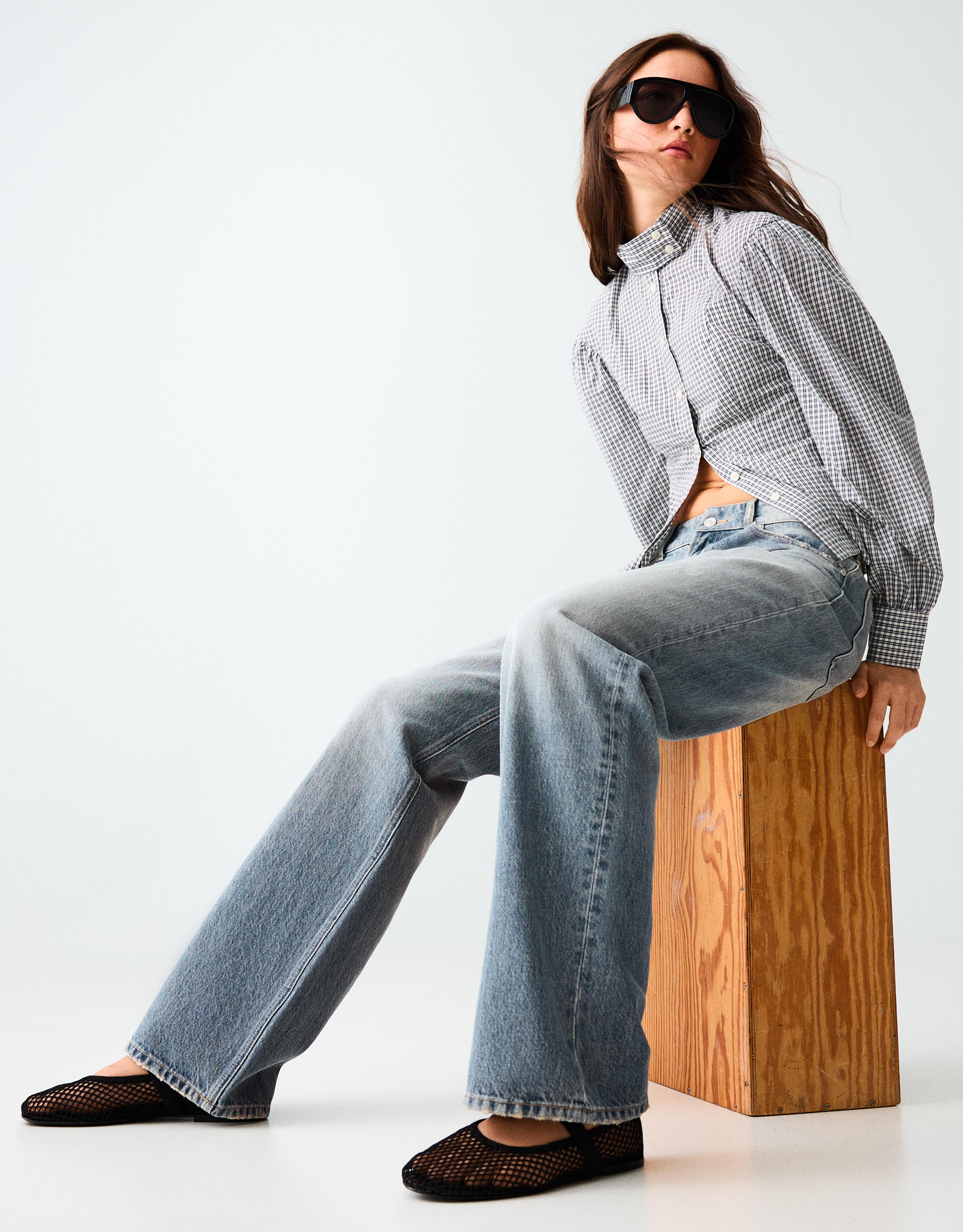 Mid-waist straight jeans — Washed out blue