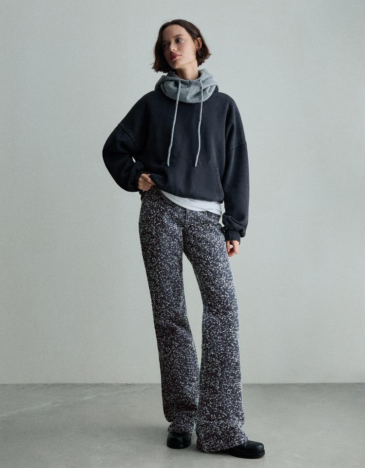 Dokulu baggy fit çan paça jean