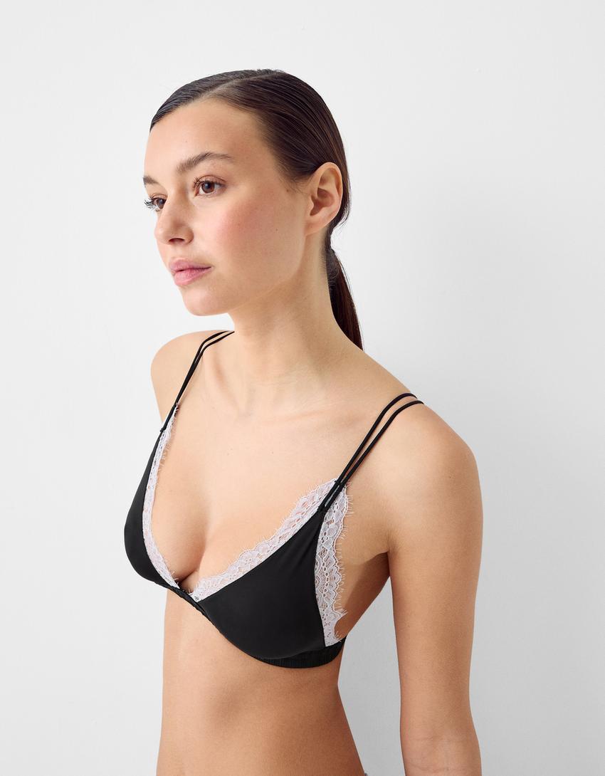 Soutien-gorge en dentelle contrastante-Noir-2