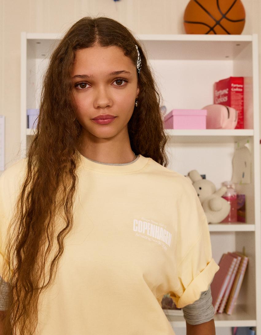 Short sleeve T-shirt with print-Yellow