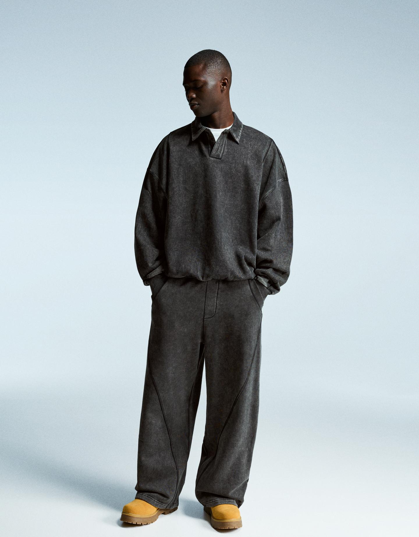 Bershka spodnie o kroju super baggy z efektem prania szary