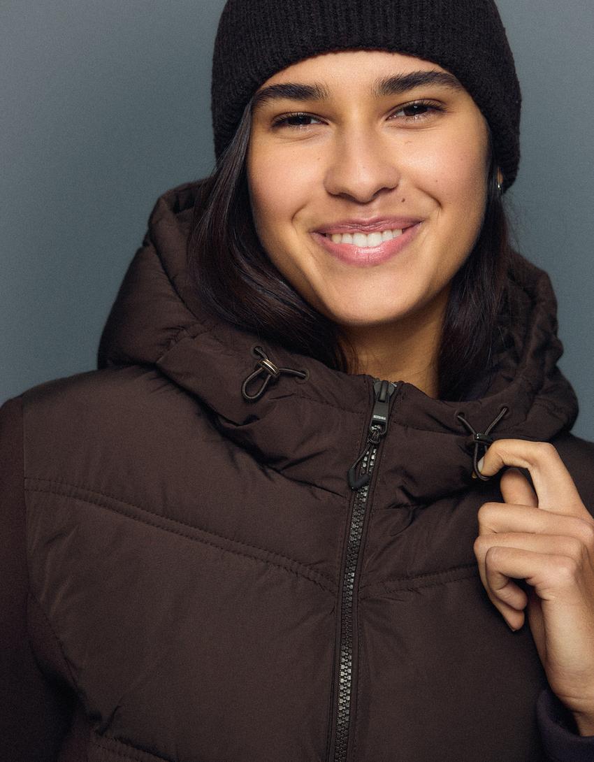 Blouson à capuche combinée effet néoprène-Marron