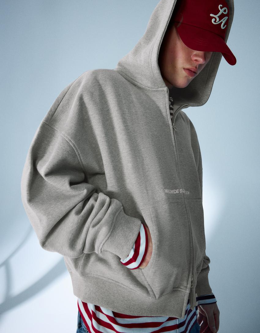 Boxy crop zip sweatshirt-Grey