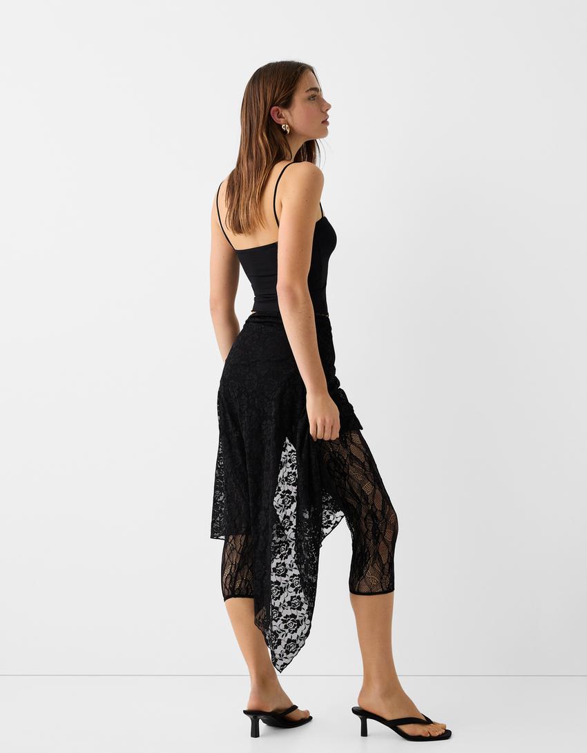 Dantelli kapri tayt-Siyah-2