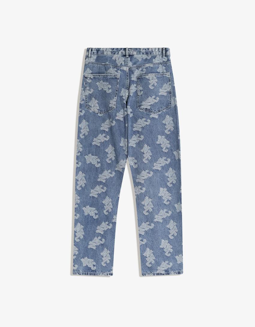 Baggy jeans i jacquard-Lyseblå