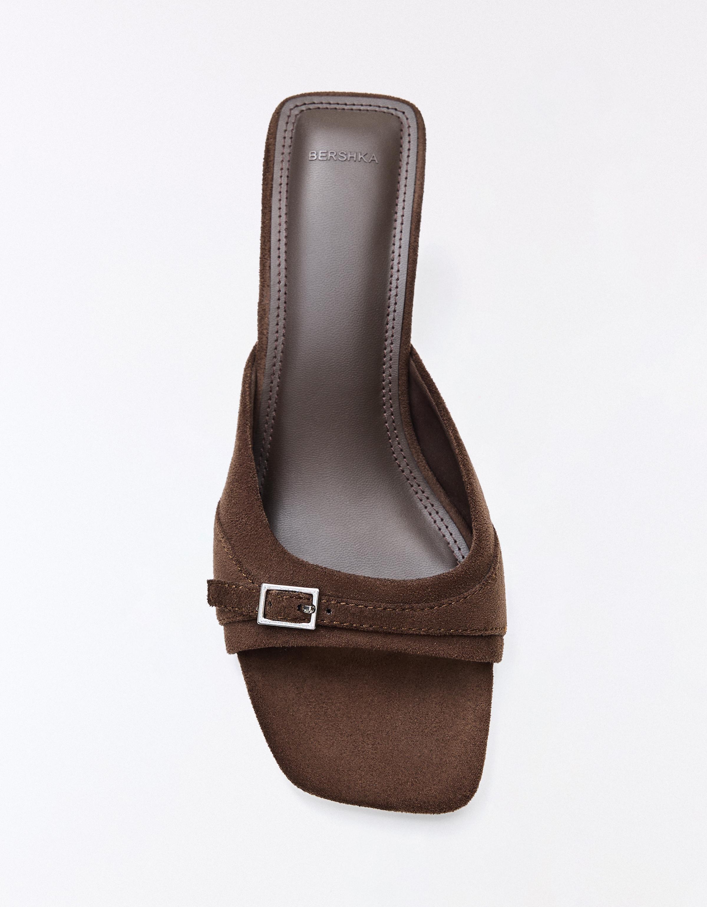 BUCKLED MULE SANDALS — Brown