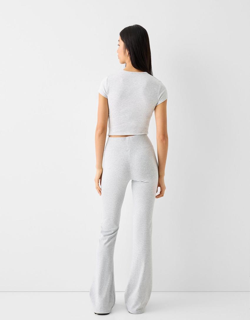 Pantalón flare cintura canalé-Gris-2