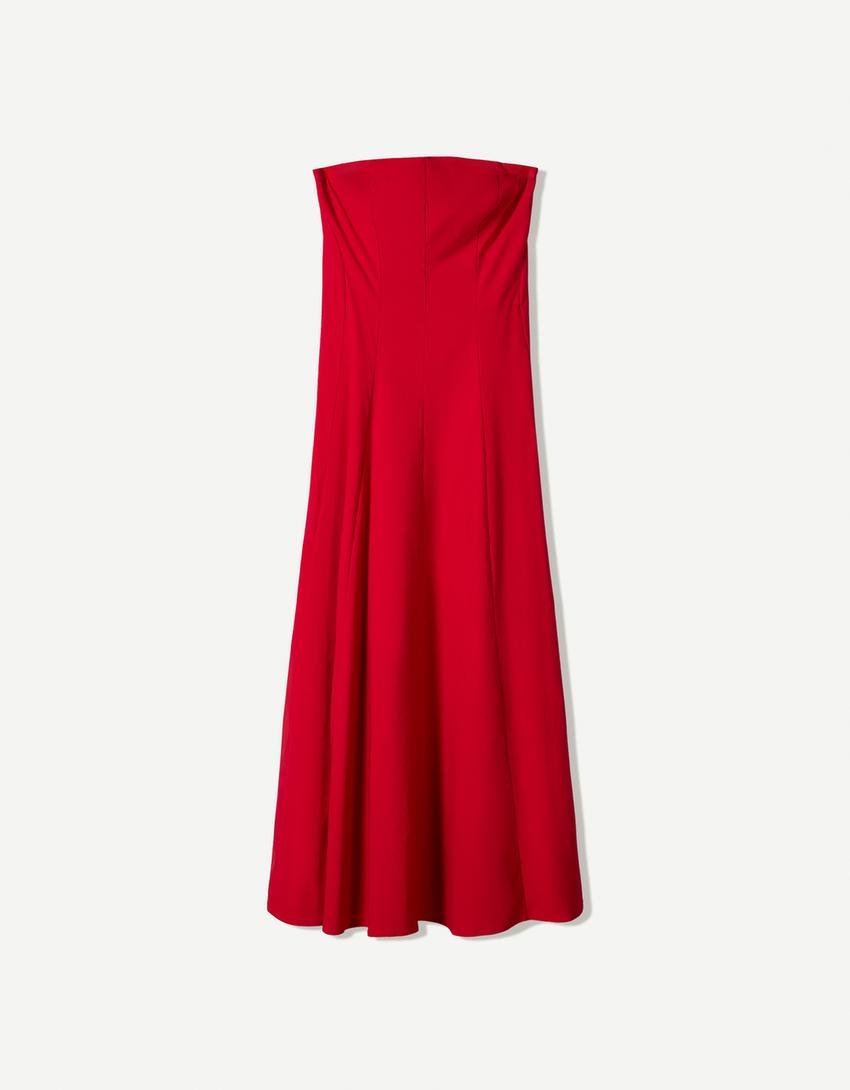 Bandeau neckline midi dress-Red-3