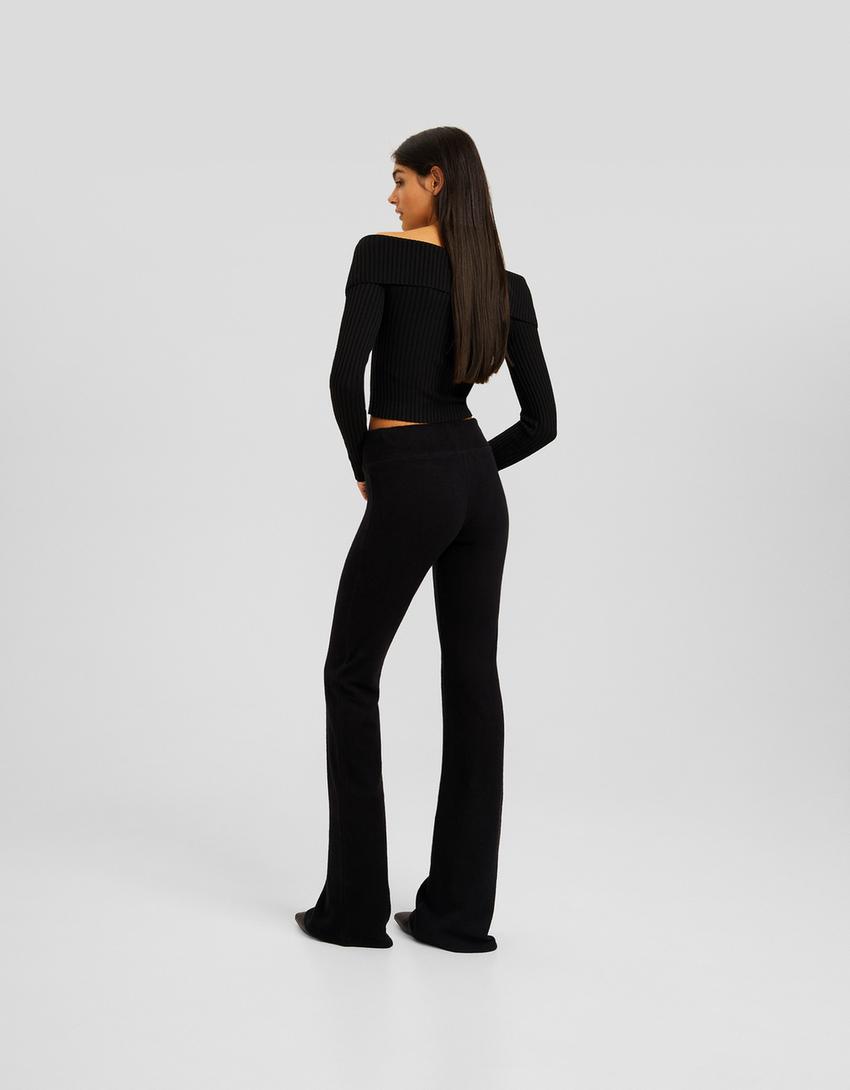 سروال محاك واسع من الأسفل-أسود-2