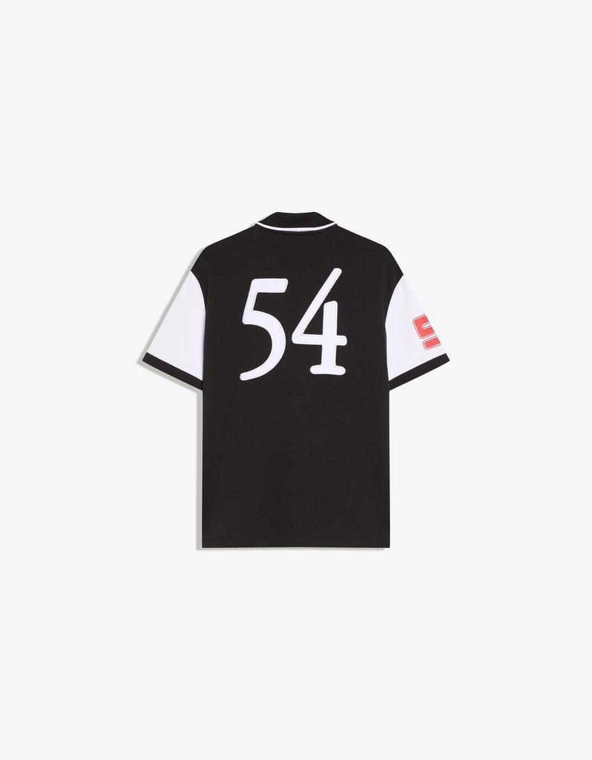 Polo imprimé à manches courtes-Noir