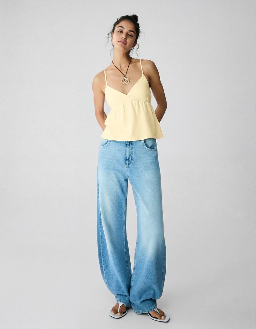 Strappy peplum top-Yellow