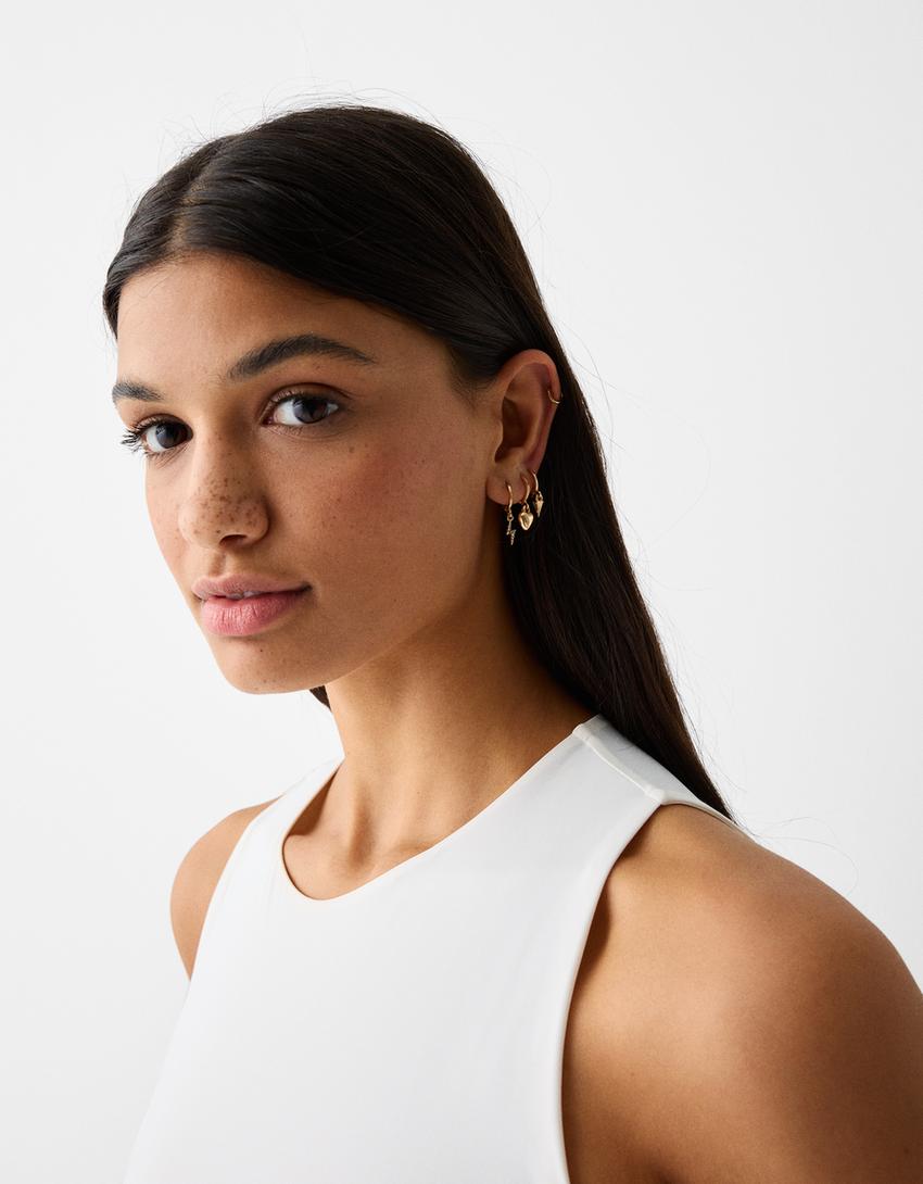 Lot 6 boucles d’oreilles anneaux croix éclair-Or-3