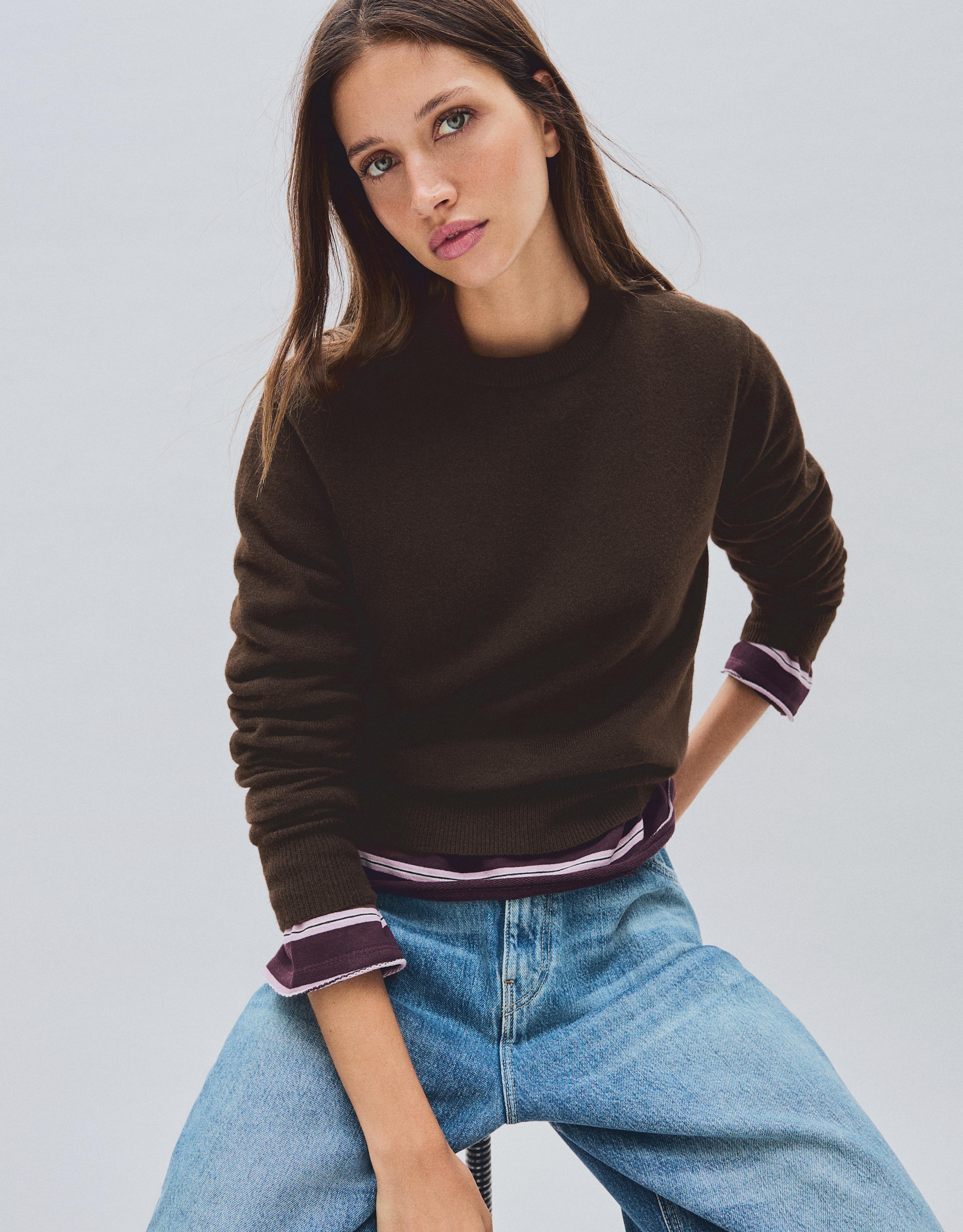 Round neck jumper — Brown