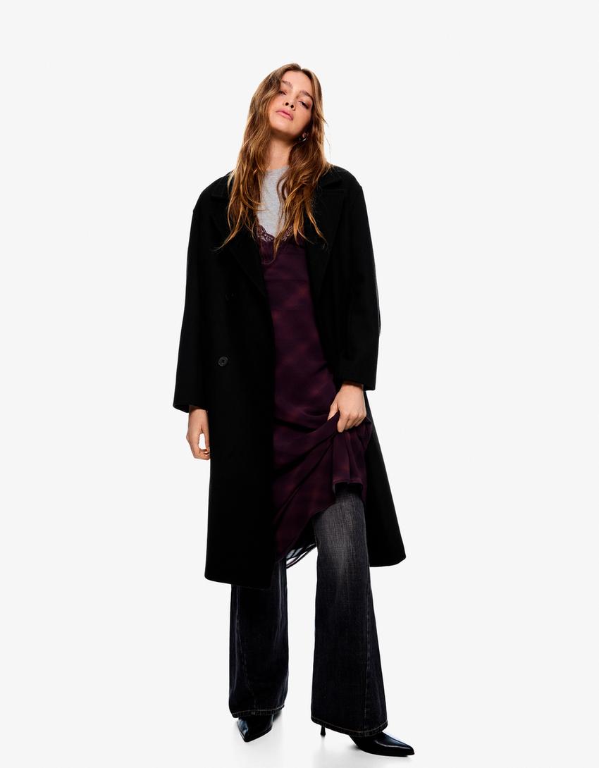 Long drop-shoulder coat-Black