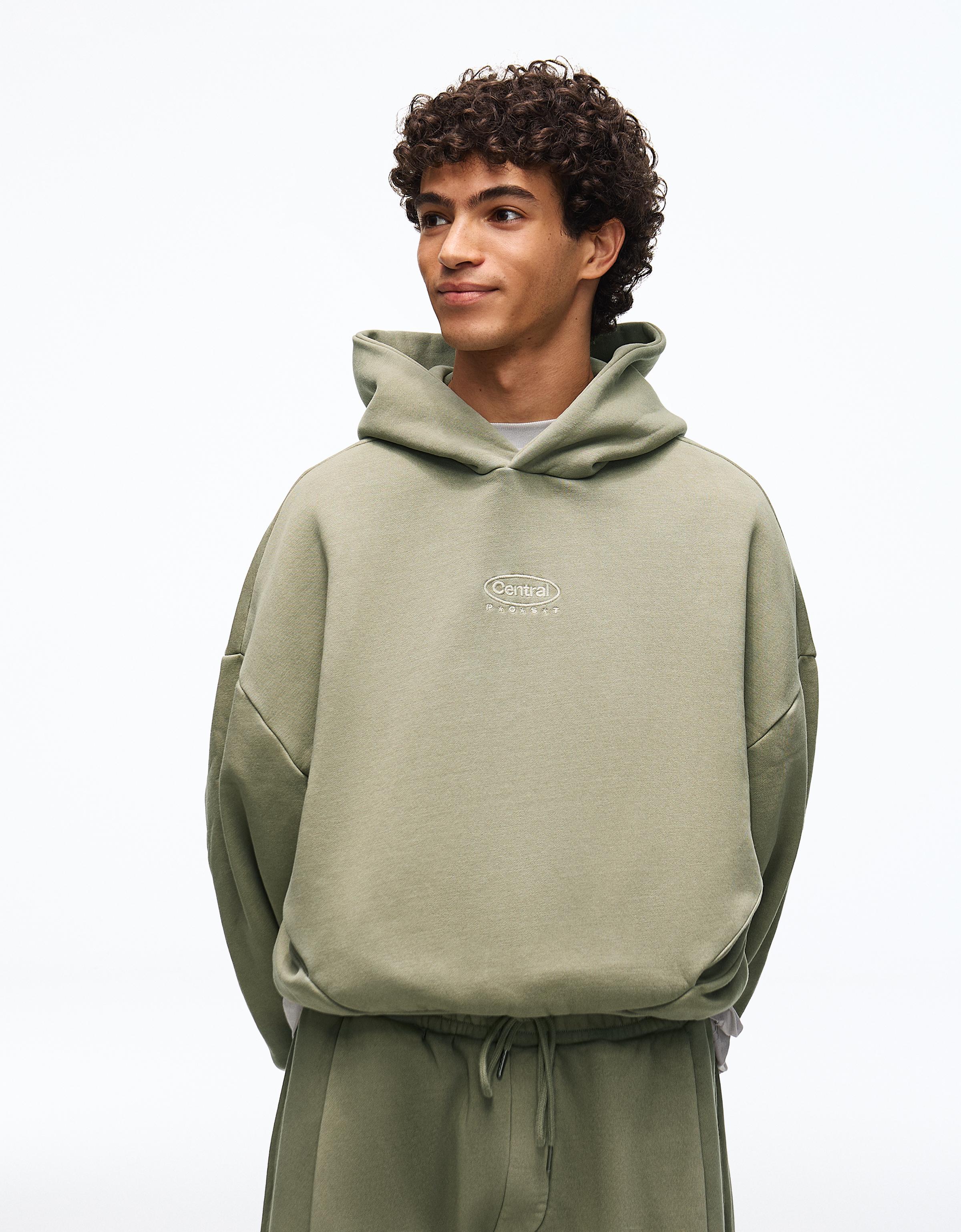 Bershka Sudadera Capucha Efecto Lavado Hombre Kaki