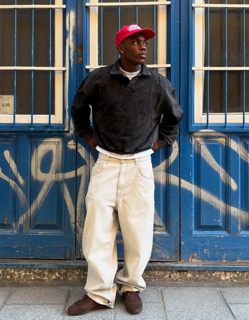 Oversize polo collar sweatshirt-Grey