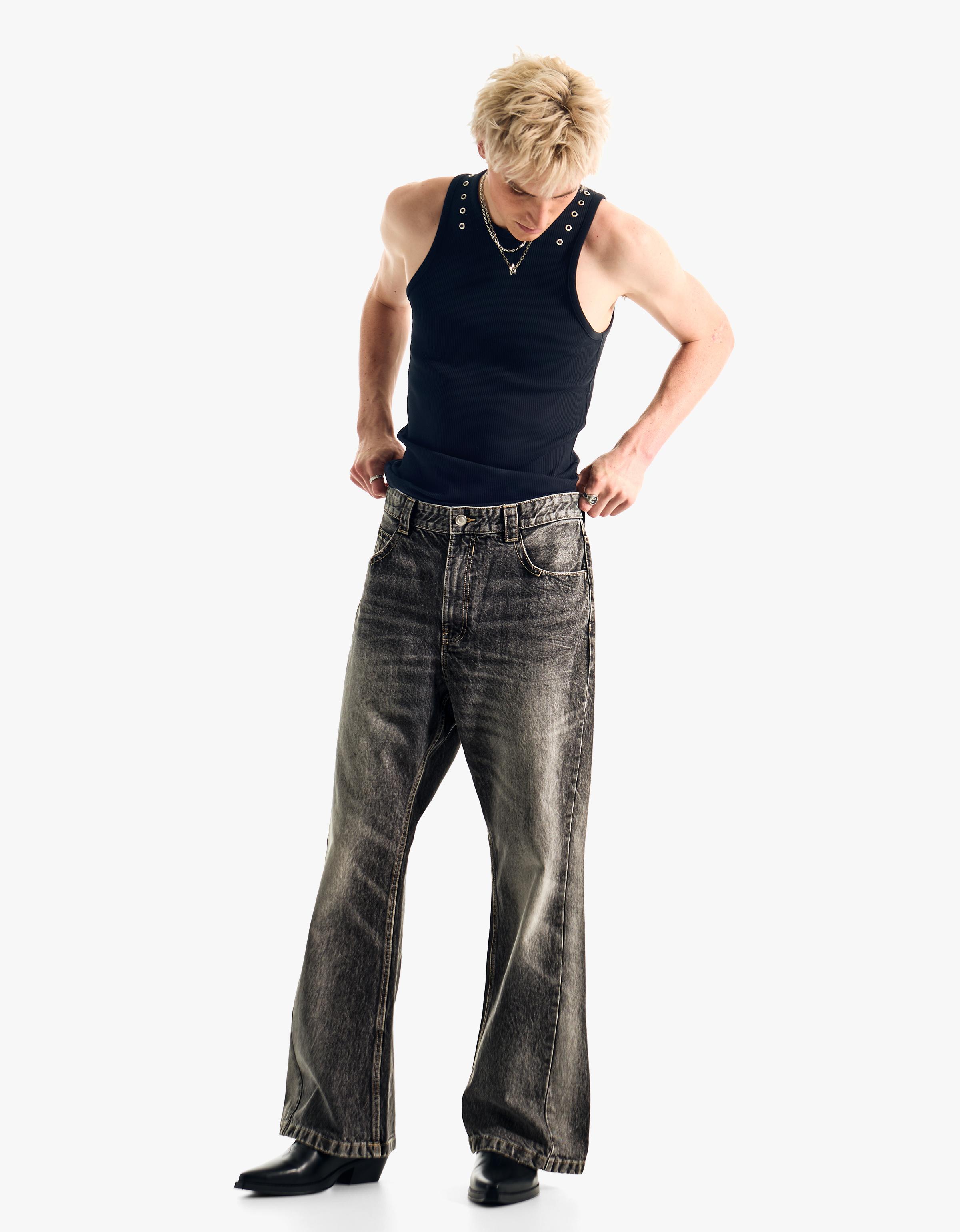 Baggy flared jeans — Dark grey