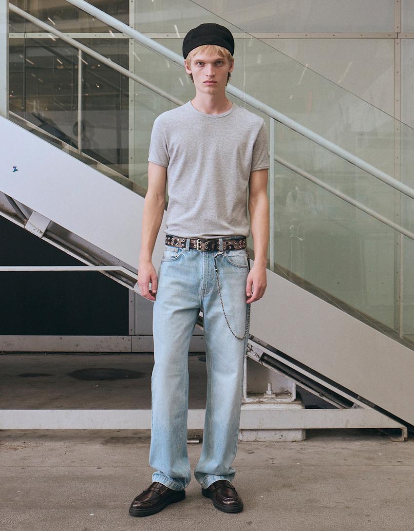 Relax fit straight jeans-Gewassen blauw