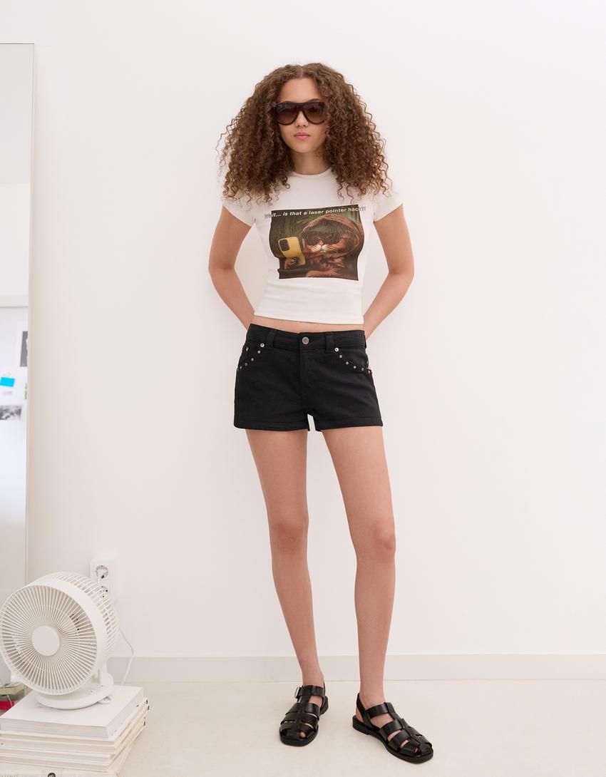 Studded voluminous shorts-Black