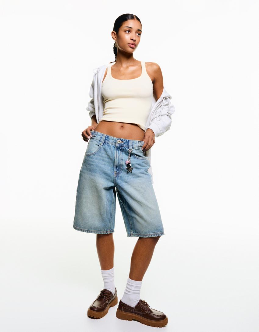 Bermuda Mujer Cuesta Blanca Pantalon Corto Con Lazo Bermuda Denim