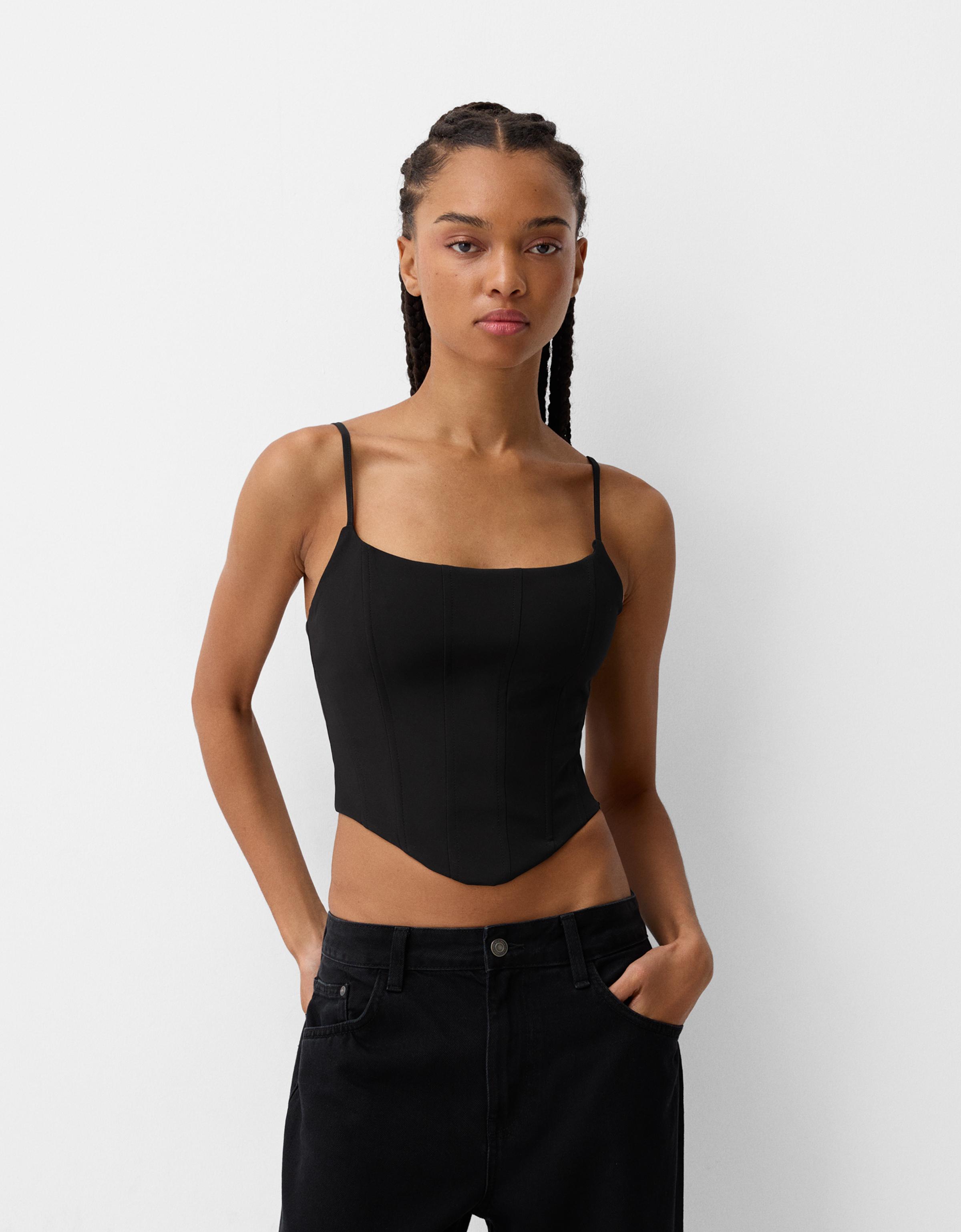 Bershka Corsagen-Top Damen L Schwarz