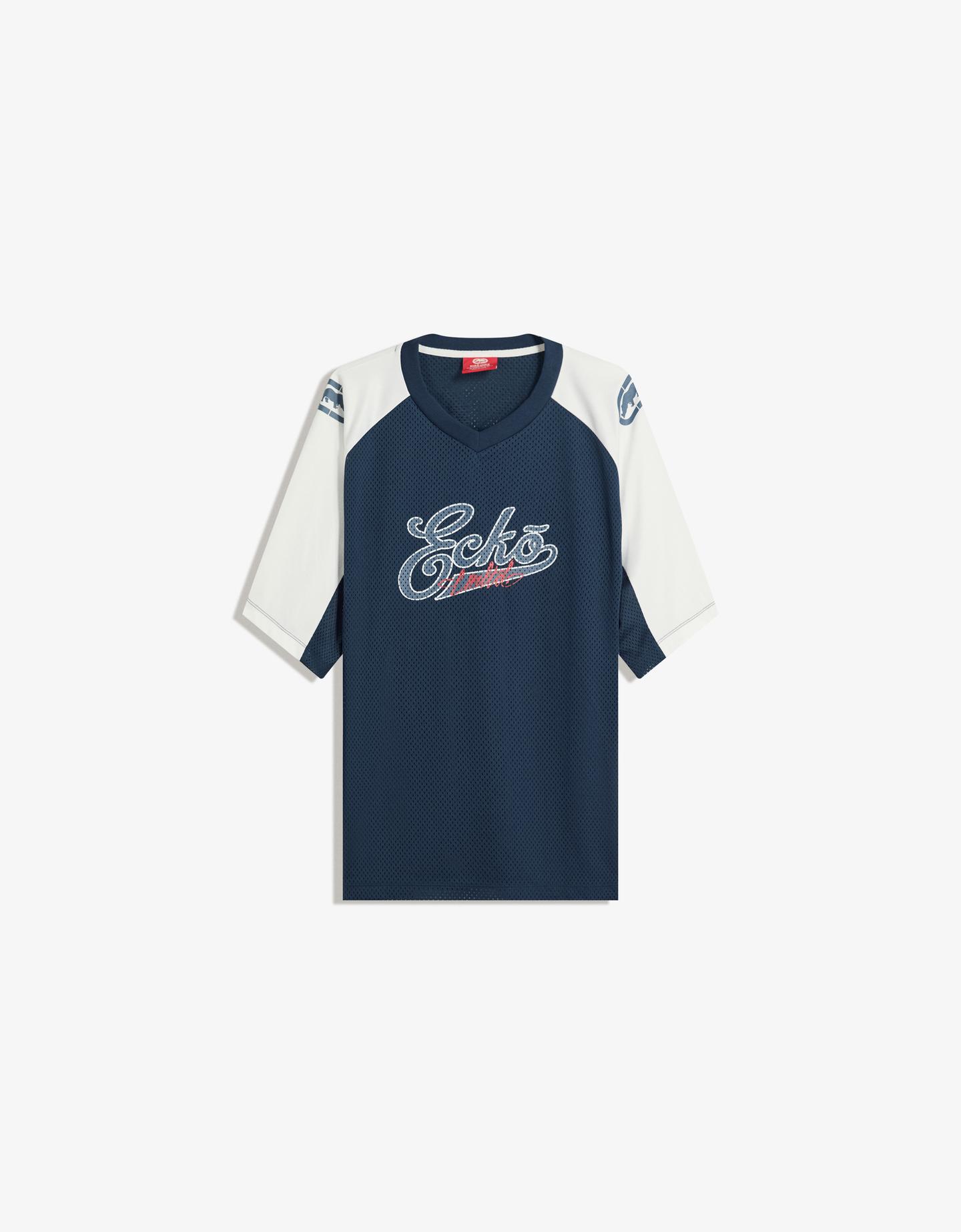 Bershka koszulka ecko unltd z siateczki sportowej niebieski