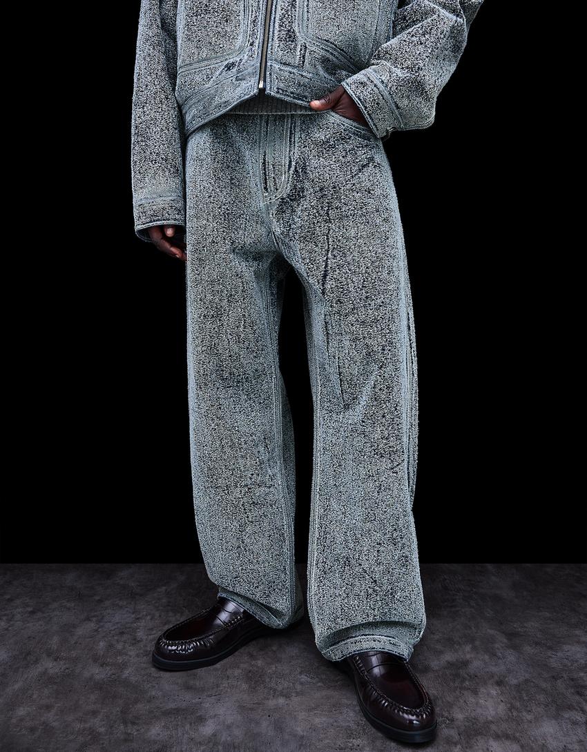 Textured baggy jeans-Light blue