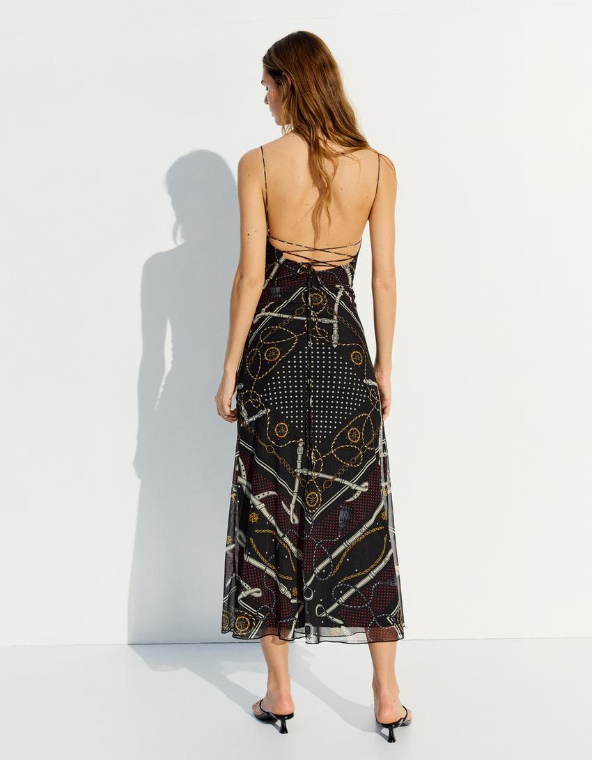 Robe midi imprimée-Noir