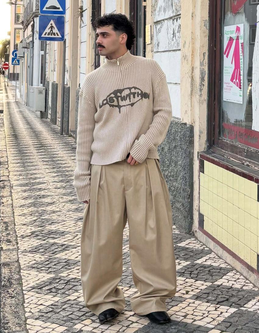 Fermuarlı desenli ceket-Bej