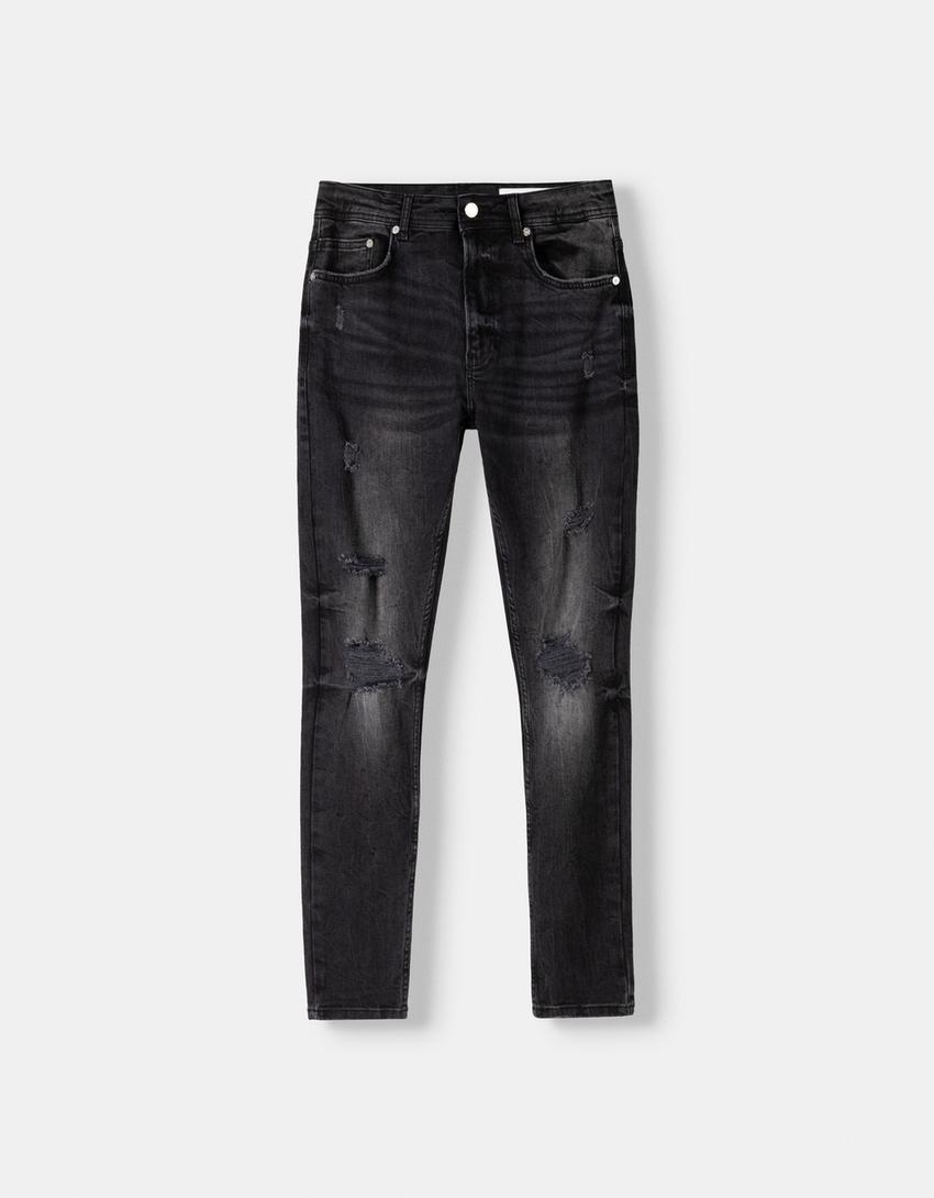 Blugi super skinny fit rupți-Negru