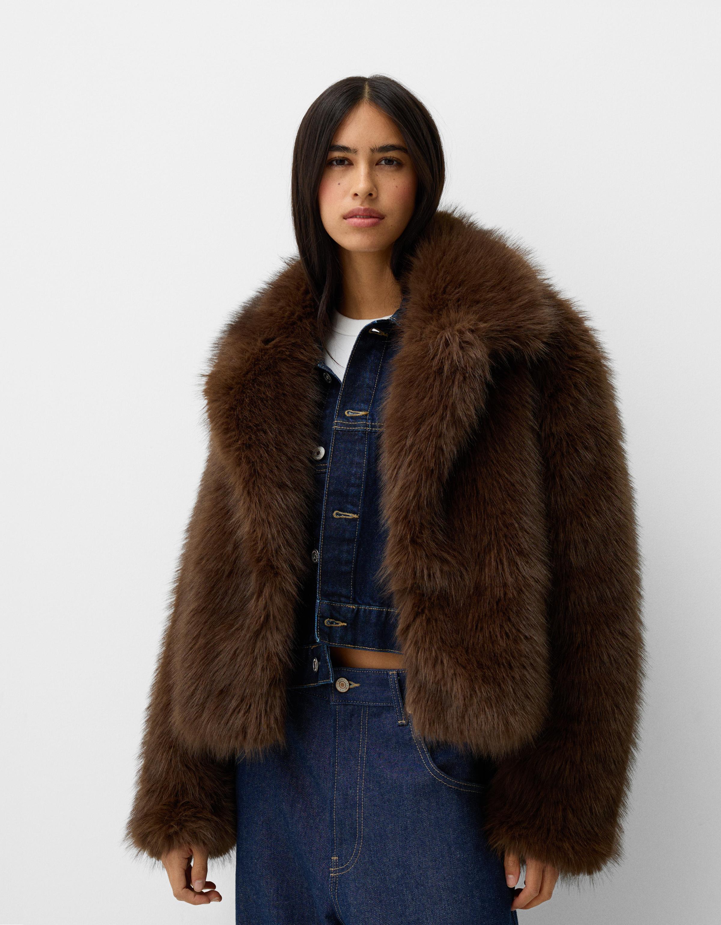 Faux fur jacket with lapel collar - Jackets and blazers - Women | Bershka