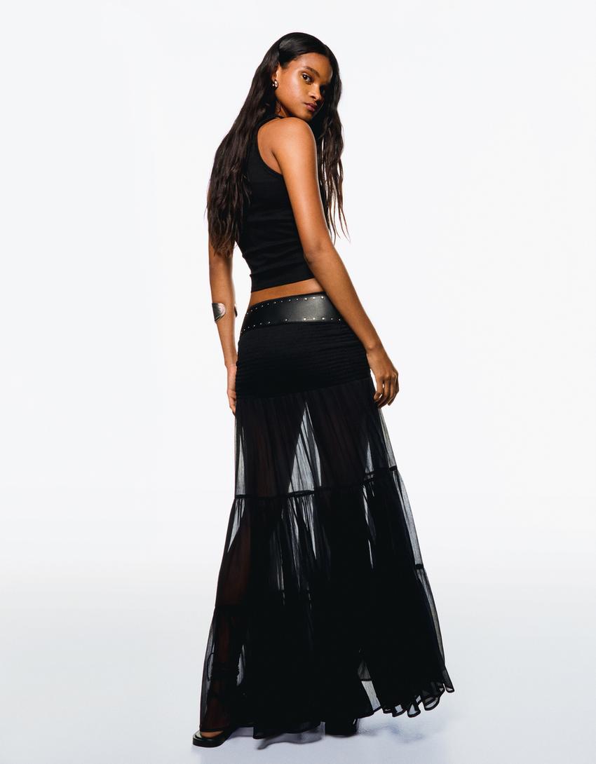 Falda maxi plisada-Negro-1